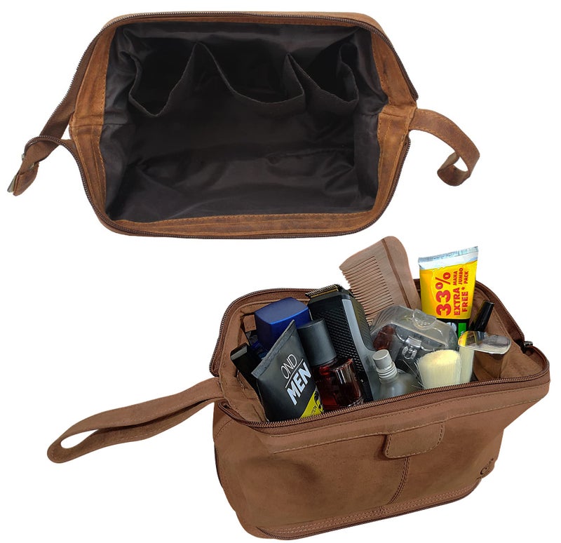 RUSTIC TOWN Leather Toiletry Bag for Men - Travel Gift Shaving Dopp Kit - Bathroom Shower Organizer - Cosmetic Makeup Bag for Women (Brown) - Image 4